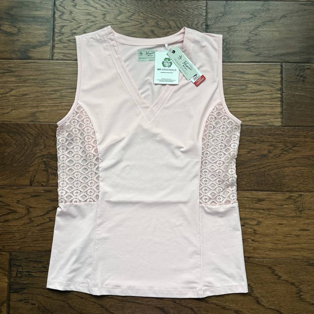 Original Penguin Sleeveless Lace Panel Performance Tennis Top Pink Large